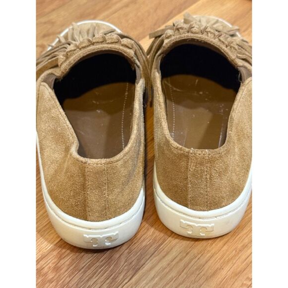 Tory Burch Fria Camel suede fringe slip ons sz 7 Gently Used - Picture 4 of 8